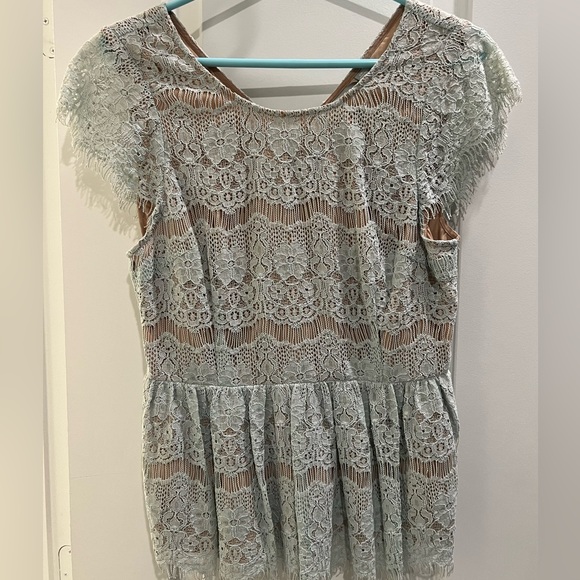 Lace Peplum Top | light blue - Picture 1 of 3
